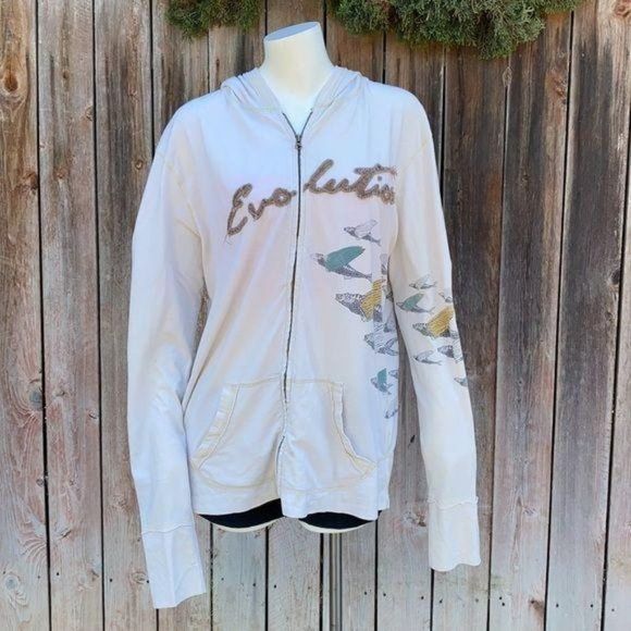 Evolution Lonesome George Galapagos Zippered Hoodie w Fish - Picture 1 of 8